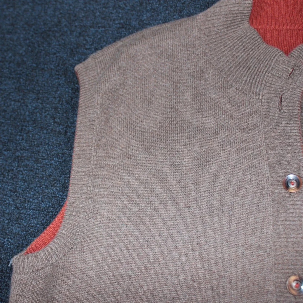 Loro Piana Reversible Knit Vest Mens XL Burnt Orange Taupe Brown 100% Cashmere